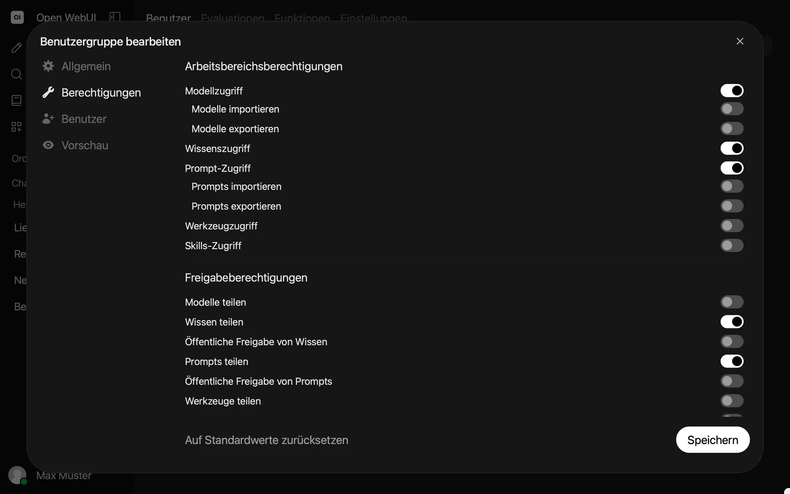 Open WebUI: groups and permissions in the admin area