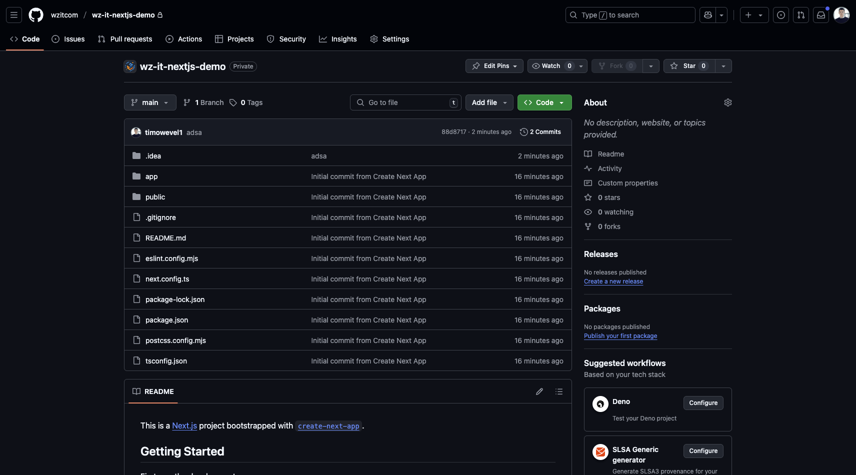 Next.js app in GitHub