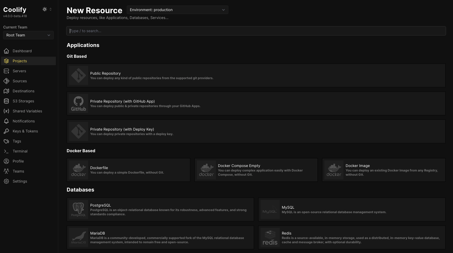 Add new resource to Coolify