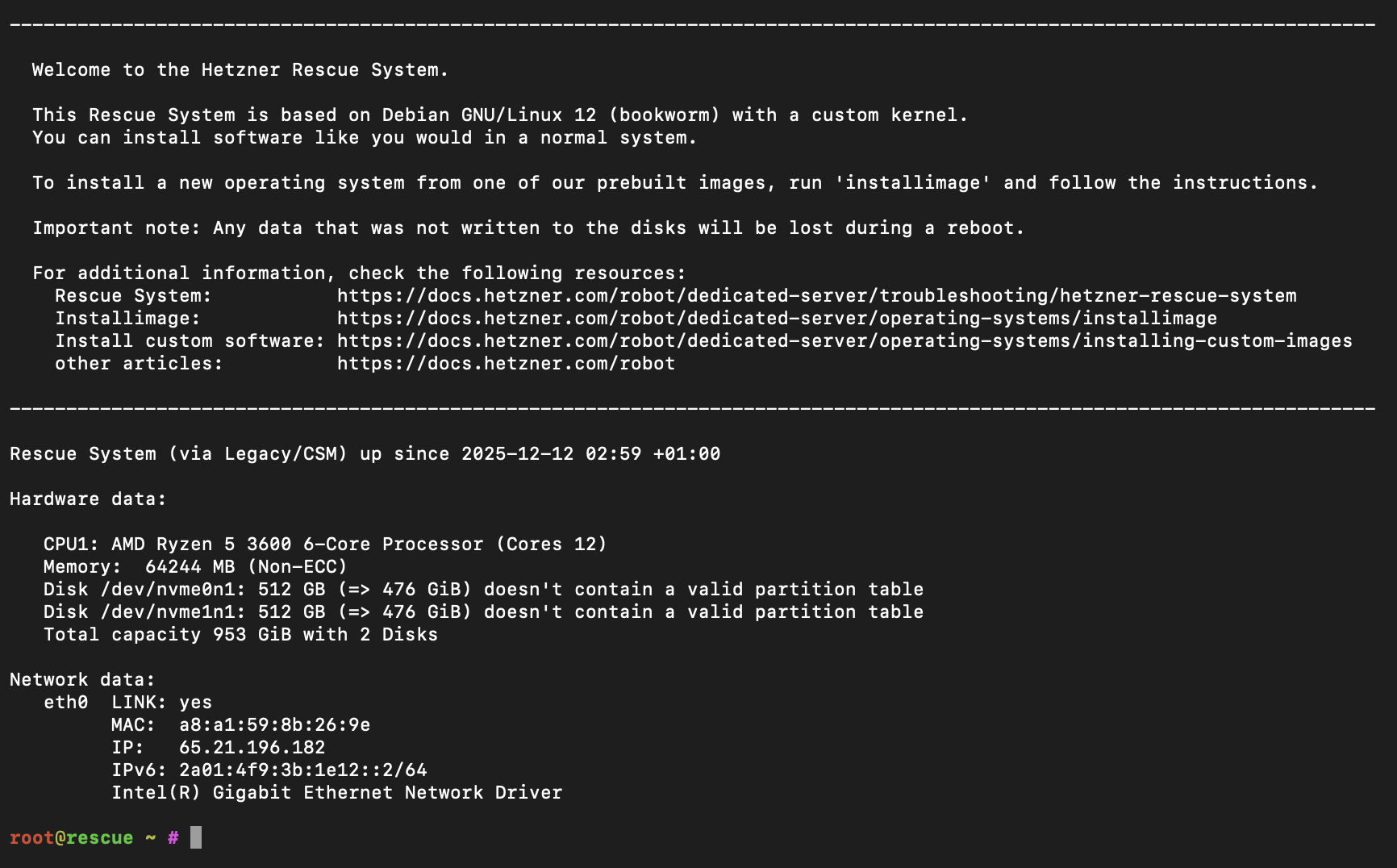 SSH Login ins Hetzner Rescue System