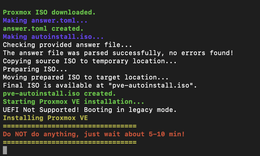 Proxmox Installation läuft