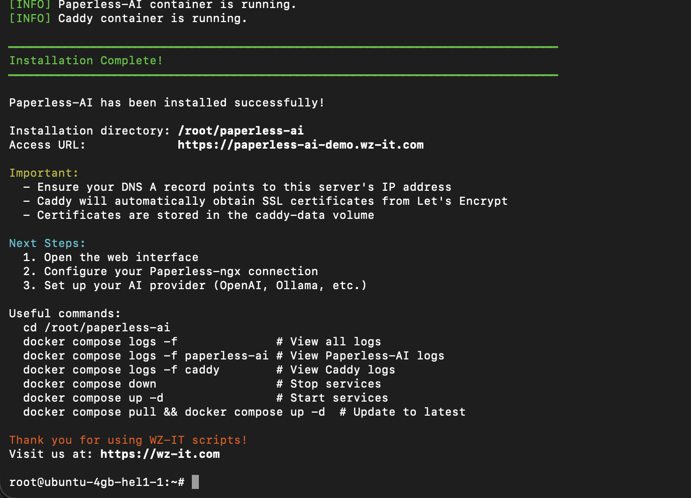 Paperless-AI Installer Terminal Output
