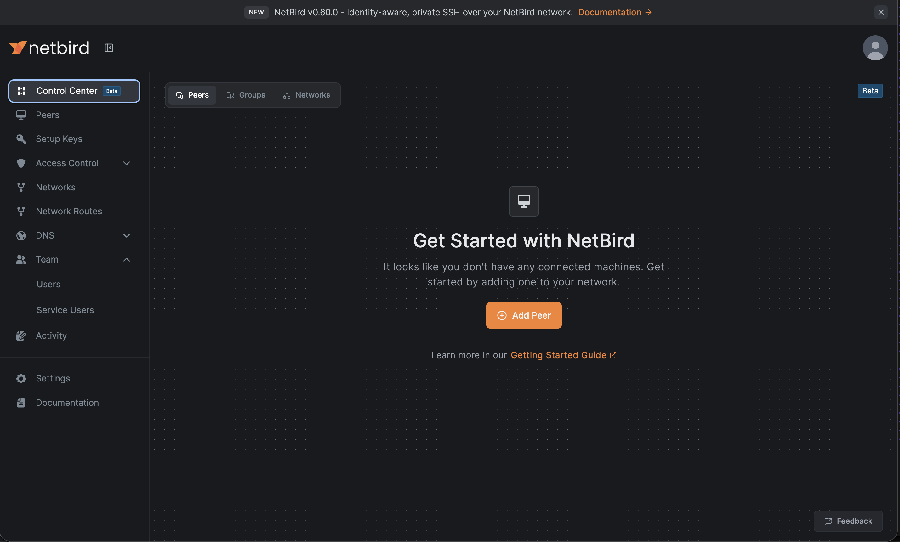 NetBird Control Center - Netzwerkkonfiguration und Routing