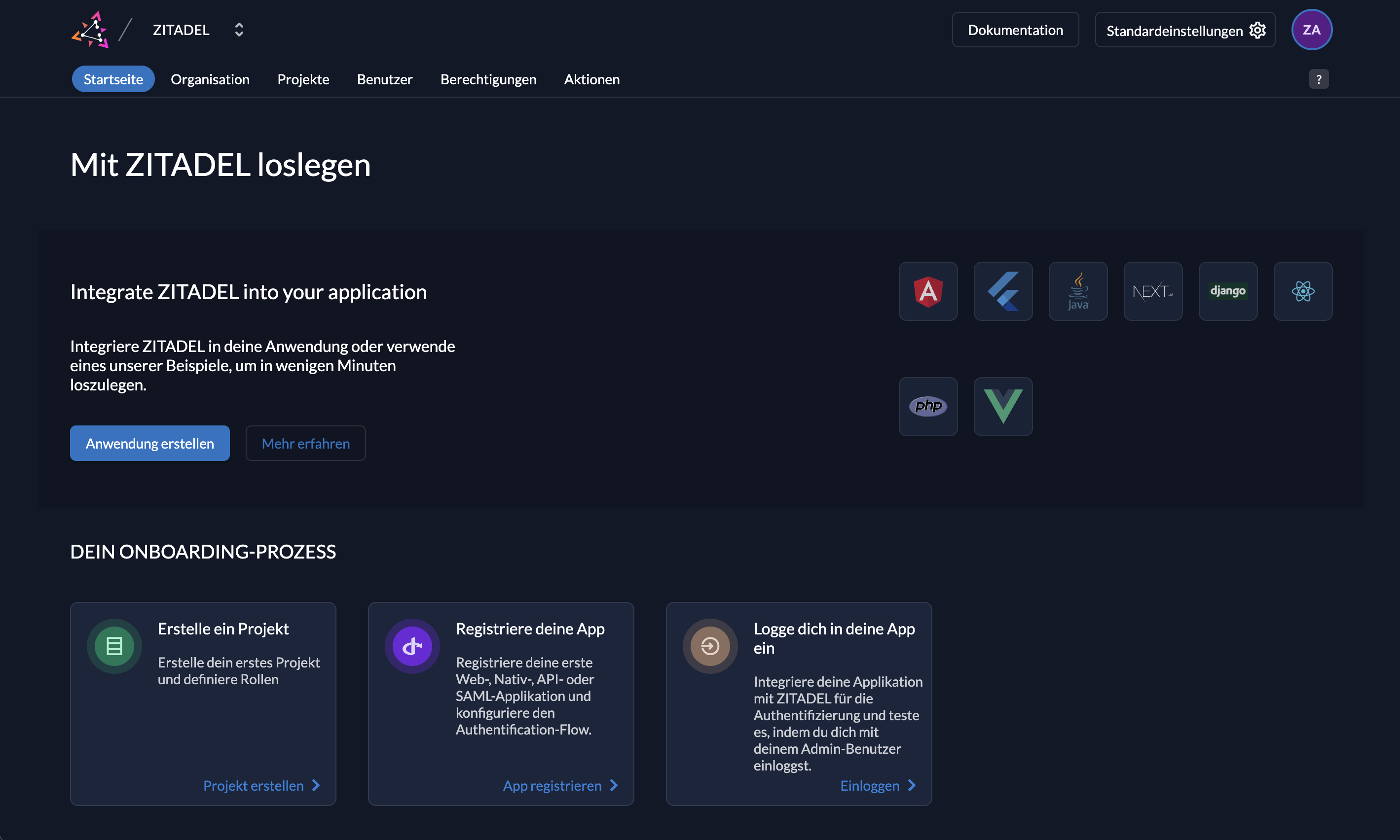 Zitadel Dashboard - Identity Provider Übersicht