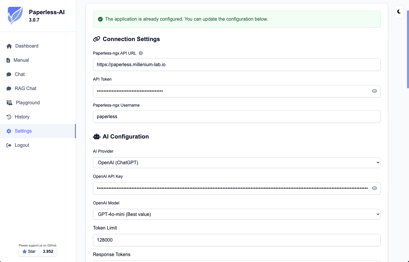 Paperless-AI API Settings