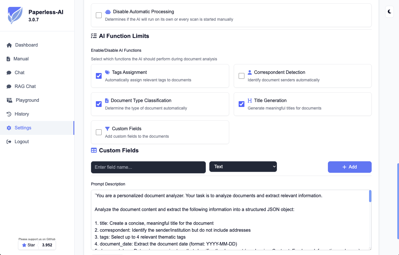 Paperless-AI Document Settings