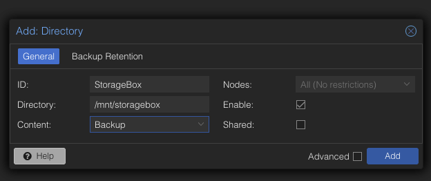 Add Storage Settings