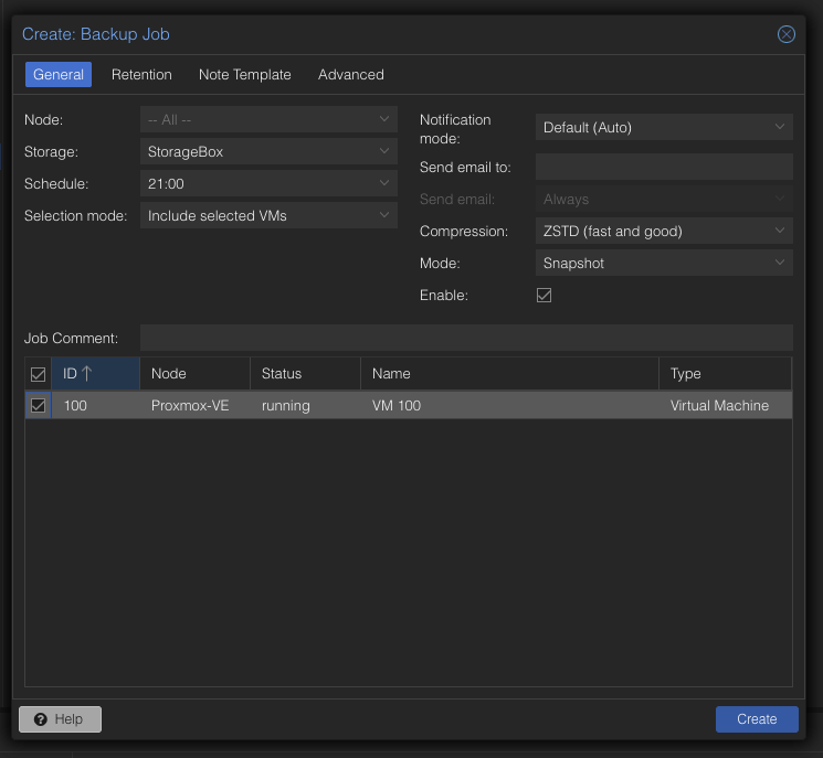 Create Proxmox Backup Job